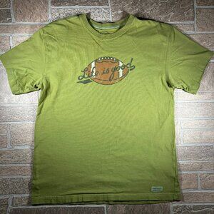 Life Is Good Football Green Heavy Cotton T Shirt Men's Medium